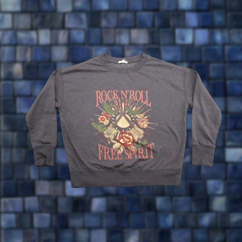 Vintage Maurices Sweatshirt Shirt Women's L Gray Punk Rock & Roll Free Spirit Graphic Pullover Crew Neck Raglan Sleeve Winter Spring Fall 〈 Size L / US 10 / IT 46 - 1 Thumbnail