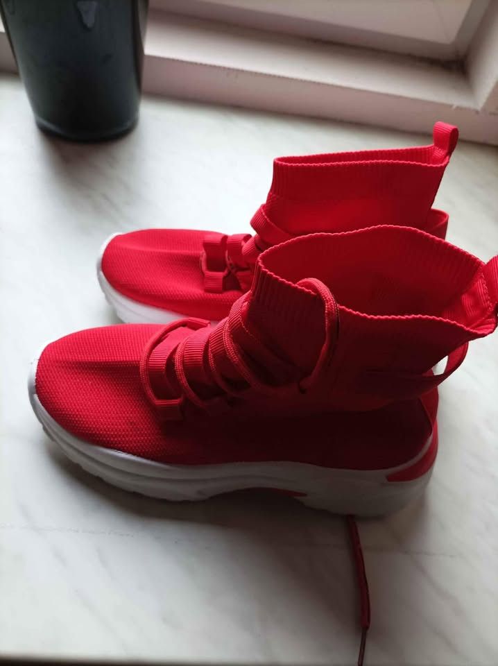 Vintage Red HI-Top Sock Sneakers Size US 5.5 / IT 35.5 - 2 Thumbnail