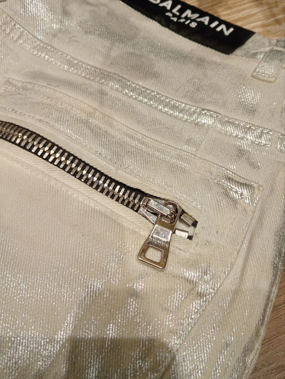 Balmain Balmain Paris Slim Metallic White Biker Jeans Size US 29 - 18 Thumbnail