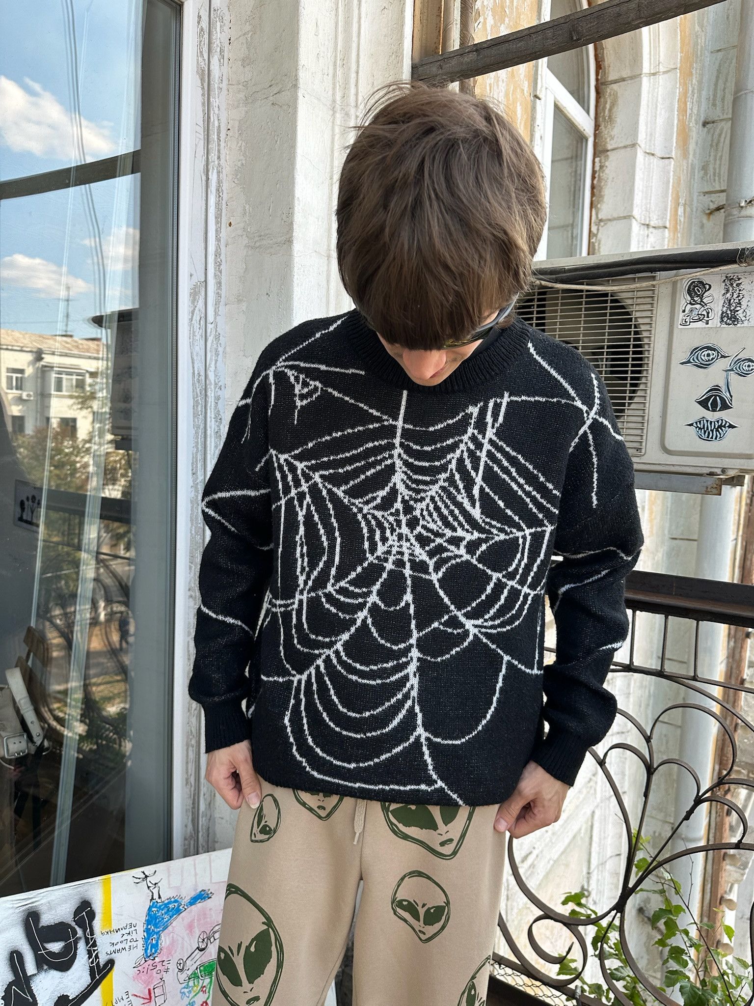 Vintage Spider Web Sweater Pullover y2k Size US L / EU 52-54 / 3 - 1 Thumbnail
