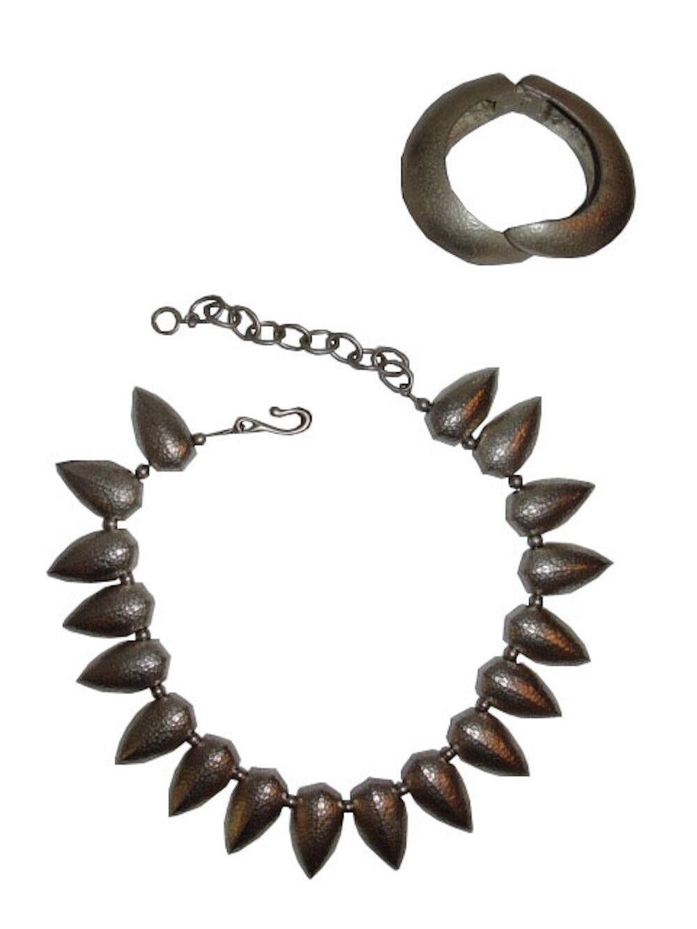 Givenchy Hammered Silver Tone Tribal Spike Necklace Bracelet Set Size ONE SIZE - 2 Thumbnail