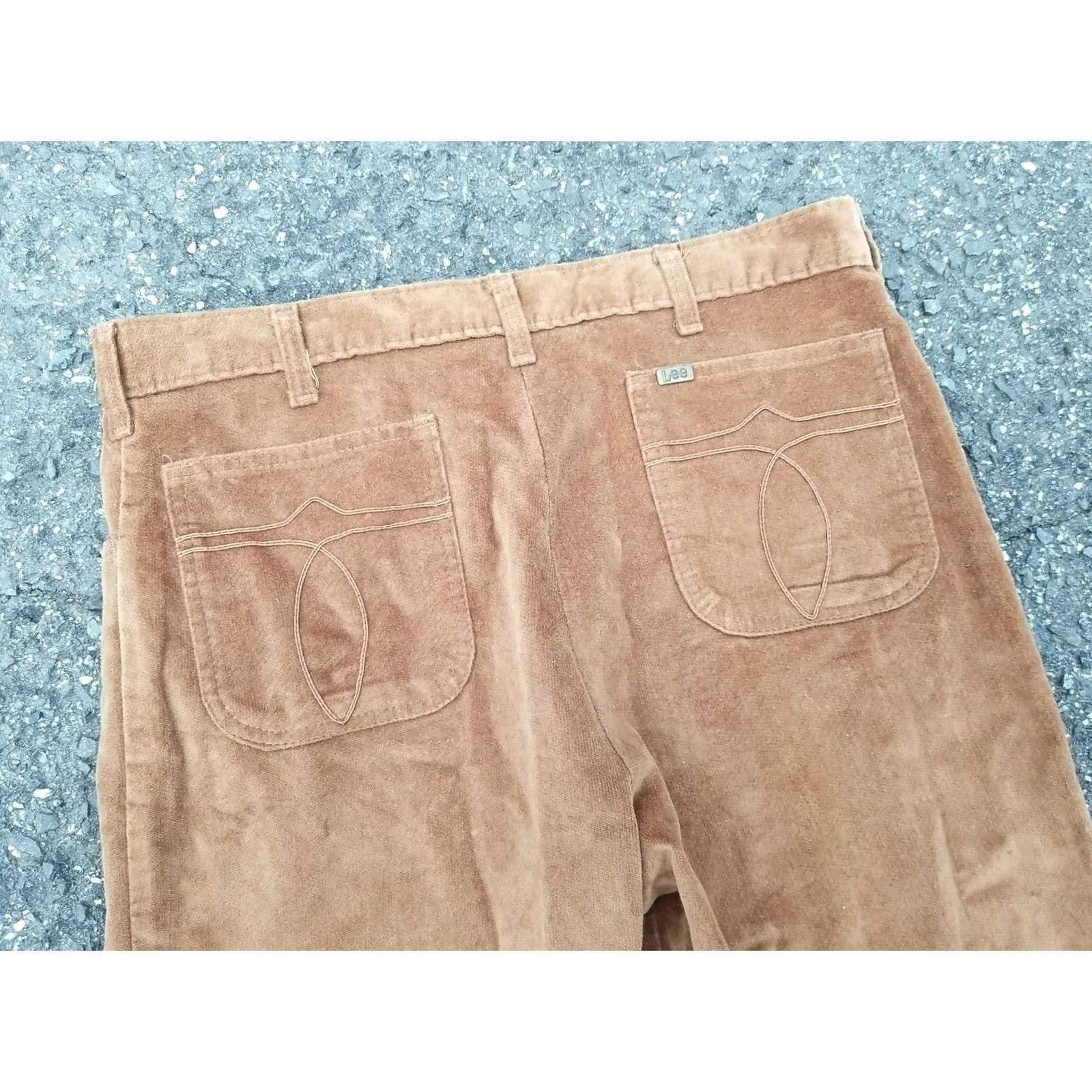 Lee VINTAGE Lee Corduroy Pants Talon FLARE BOTTOMS 36X33 HIPPY USA Brownish Sand 60s 70s Womens/Unisex True Stock Size US 36 / EU 52 - 7 Thumbnail