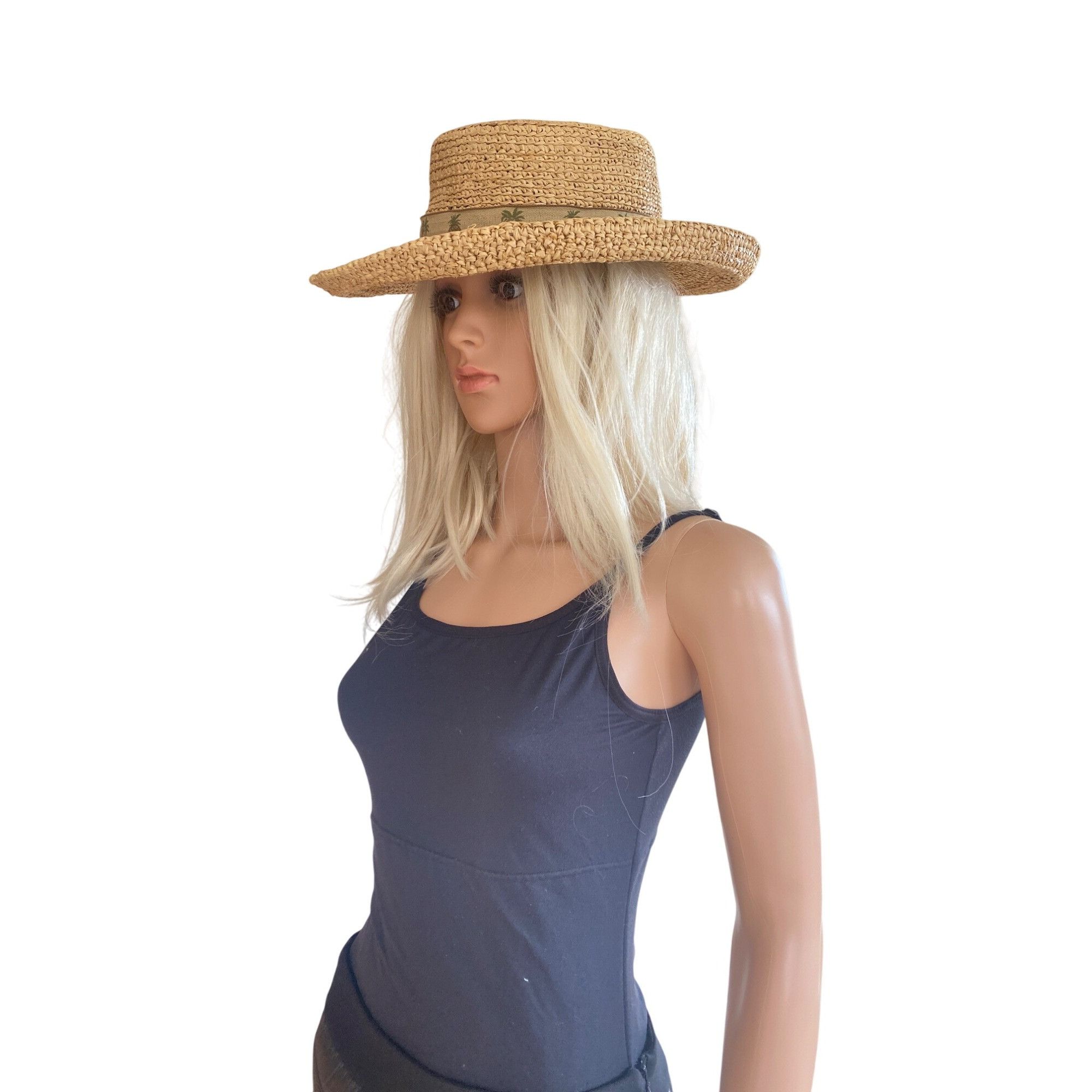 Other SCALA Wide Brim Straw Raffia Safari Hat S/M Unisex Palm Tree Size ONE SIZE - 4 Thumbnail