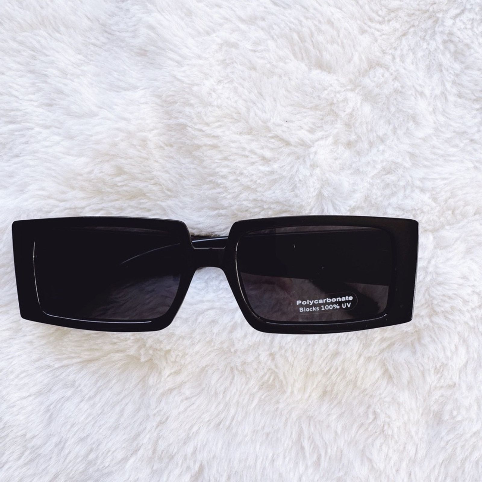 Other Aaron Black w/ Blue Tint Rectangular Sunglasses Size ONE SIZE - 1 Thumbnail