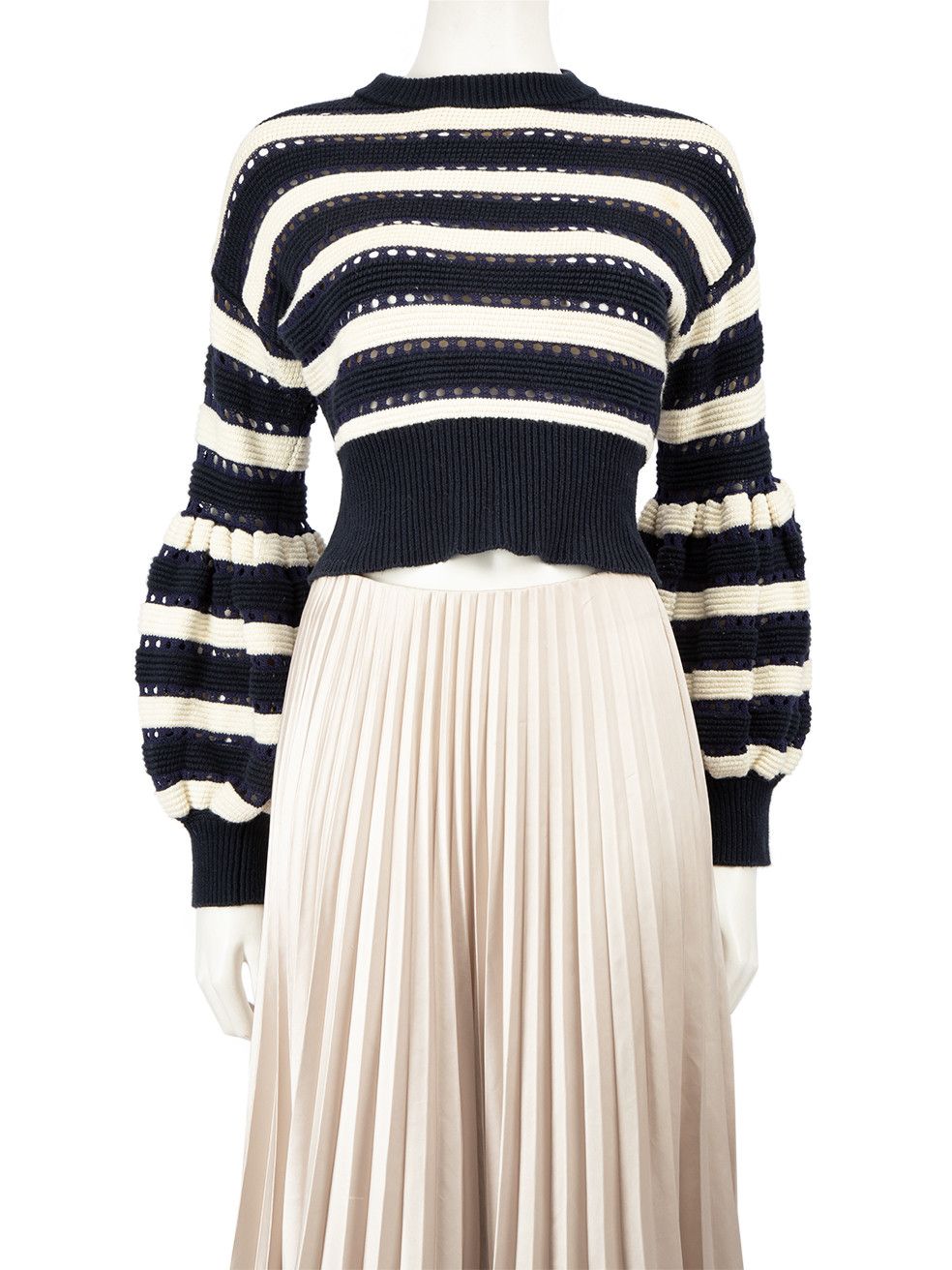 image of Self Portrait Stripe Knit Cropped Sweater, Women's (Size Small)
