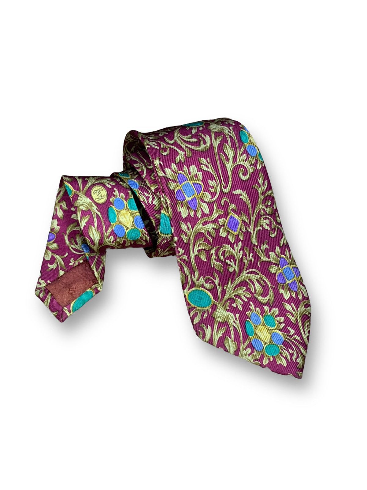 Chanel Chanel floral maroon silk neck tke Size ONE SIZE - 1 Thumbnail