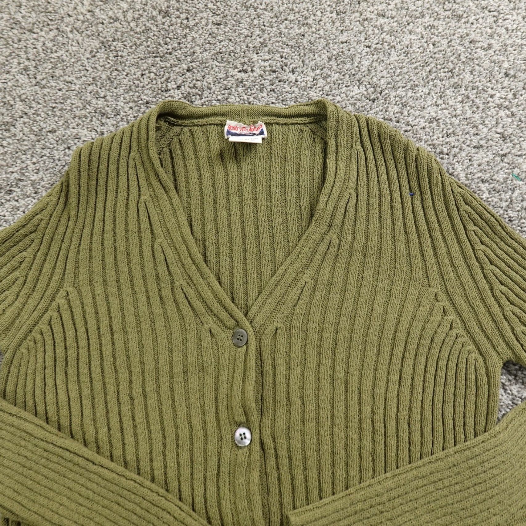 Vintage Gentryportofino Cardigan Womens S Green Rib Knit Button Front Sweater Top Italy Size S / US 4 / IT 40 - 3 Thumbnail