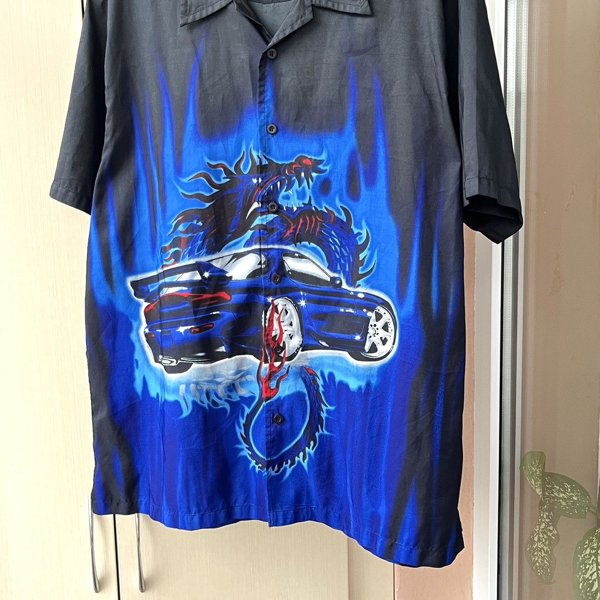 Japanese Brand × Vintage Vintage Hawaiian Japanese flame Dragon Car Print Shirt Size US L / EU 52-54 / 3 - 2 Thumbnail