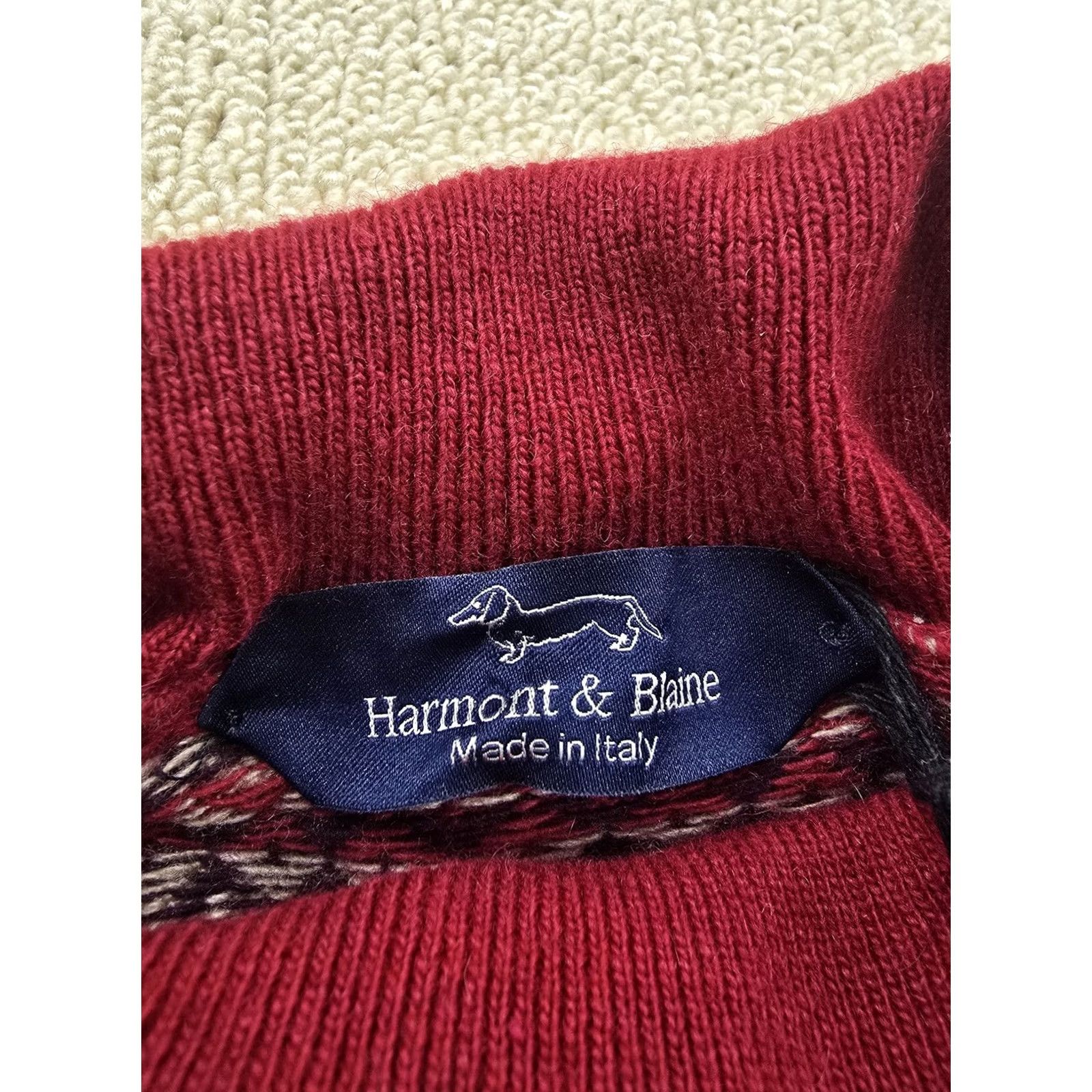 Harmont & Blaine Harmont & Blaine Men’s Burgundy Checkered Turtleneck Sweater Italy, XL, Knit Jacquard, Casual Size US XL / EU 56 / 4 - 4 Thumbnail