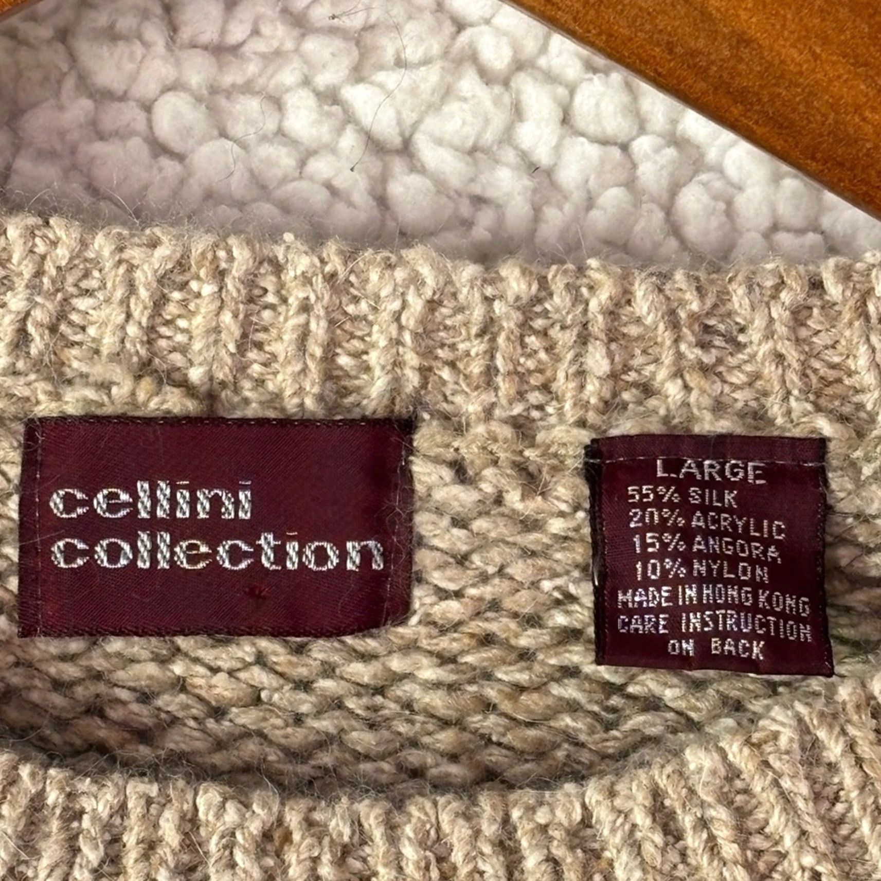 Vintage VINTAGE Cellini Cable Knit Sweater Angora Silk Blend Hong Kong Large Tan Unisex Adults L Pullover Mens Womens Size L / US 10 / IT 46 - 2 Thumbnail