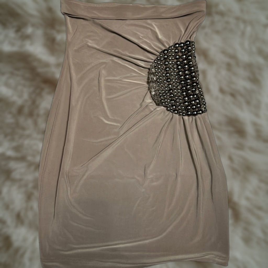 Vintage Forplay Womens Strapless Mini Dress Beaded Beige Size M Short - New Size M / US 6-8 / IT 42-44 - 1 Thumbnail