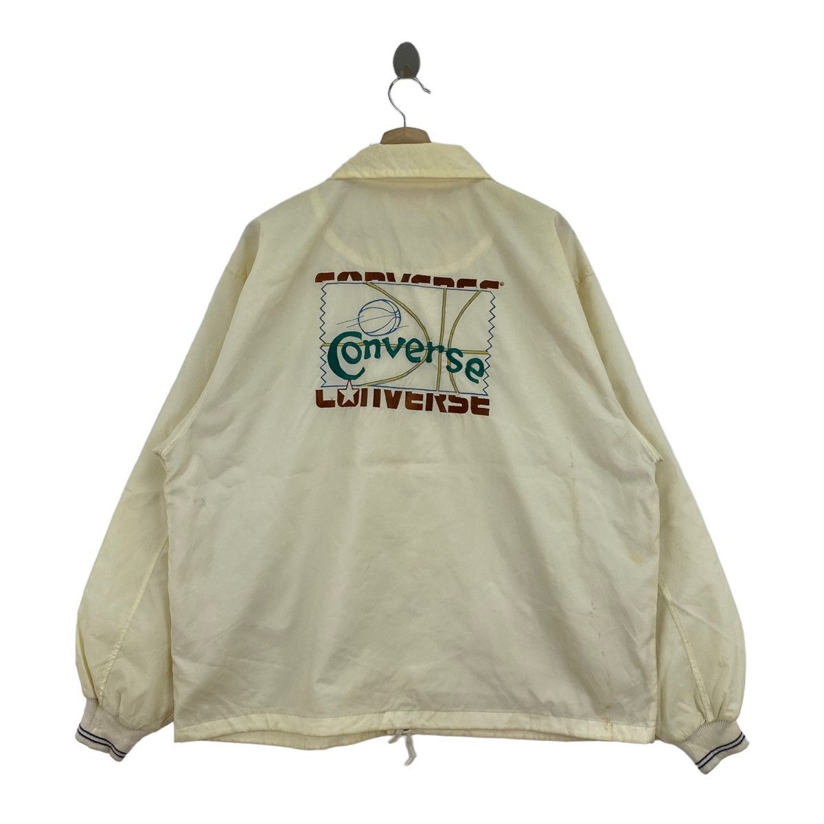 Coach Vintage 90s CONVERSE Basketball Print Beige Windbreaker Size US XL / EU 56 / 4 - 1 Thumbnail