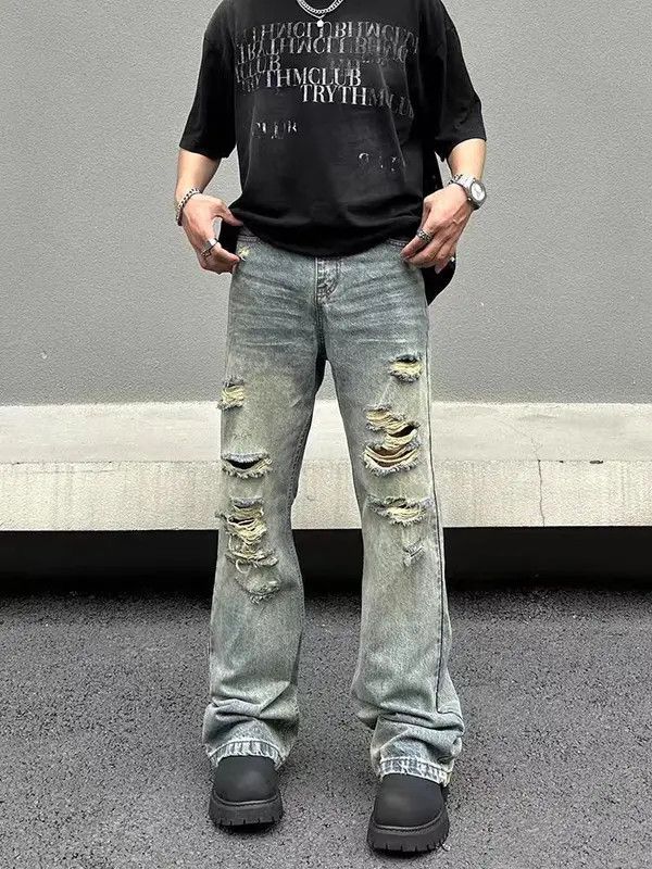VIBE Hip Hop Vintage Washed Faded Loose Casual Ripped Jeans Size US 34 / EU 50 - 6 Thumbnail