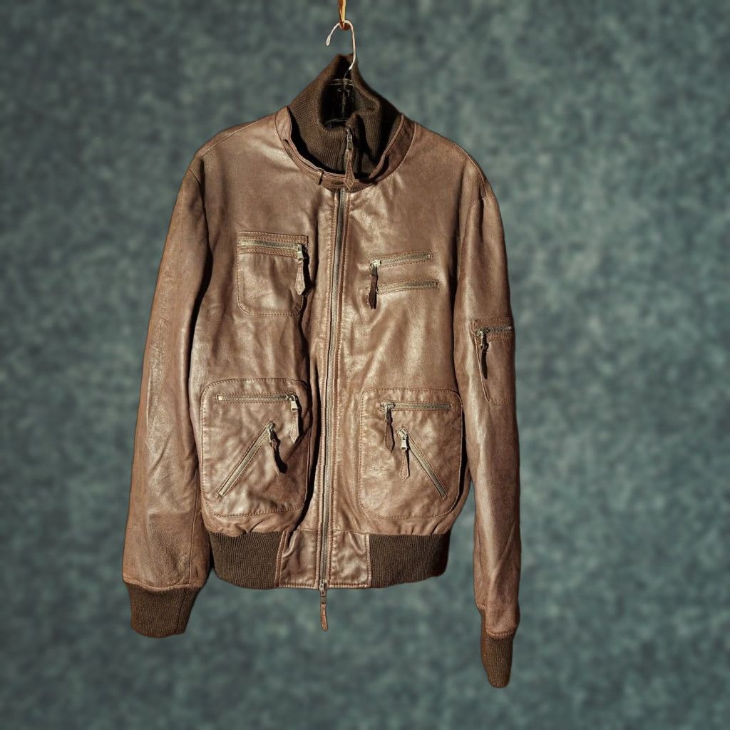 VINTAGE Italy Made Vera Pelle Mens Leather Bomber Jacket Sz 54