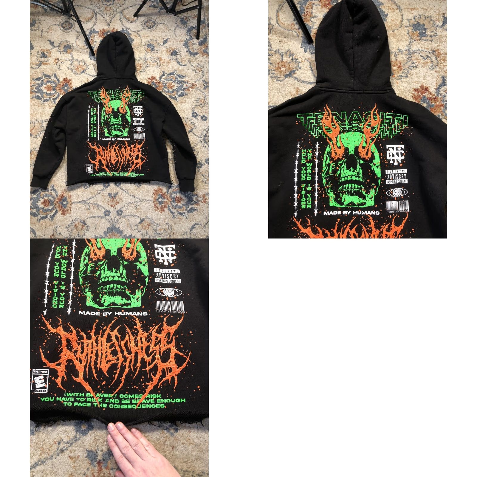 Vintage Tenacity Studios Hoodie Mens L Black Graphic Print Pullover Skull Hooded Sweatshirt Streetwear Size US L / EU 52-54 / 3 - 9 Thumbnail