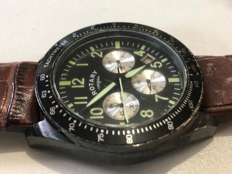 Designer Rotary men's black dial brown leather strap watch Size ONE SIZE - 2 Thumbnail