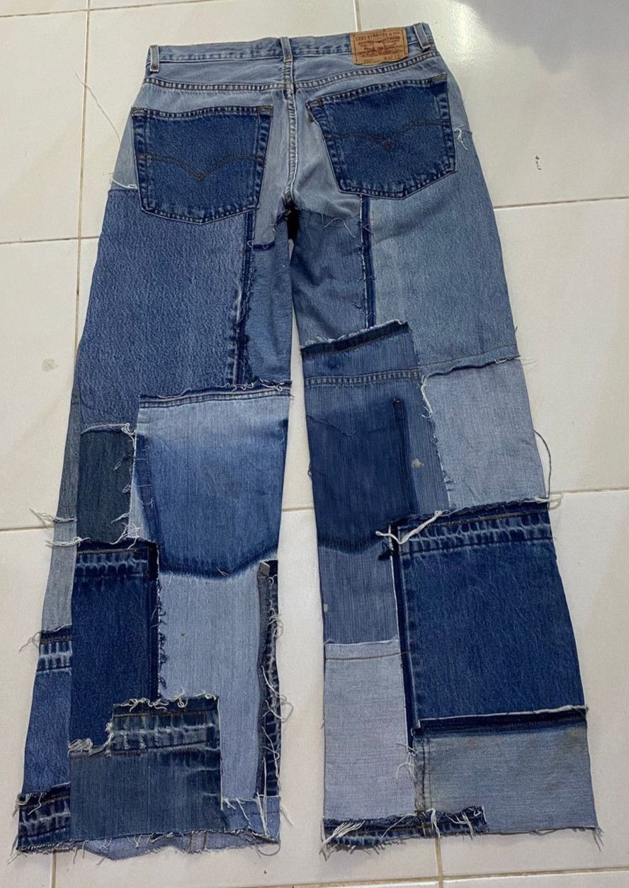 Levi's Vintage Levis 550 Relaxed Fit Patchwork Reworked Denim Size US 33 - 8 Thumbnail