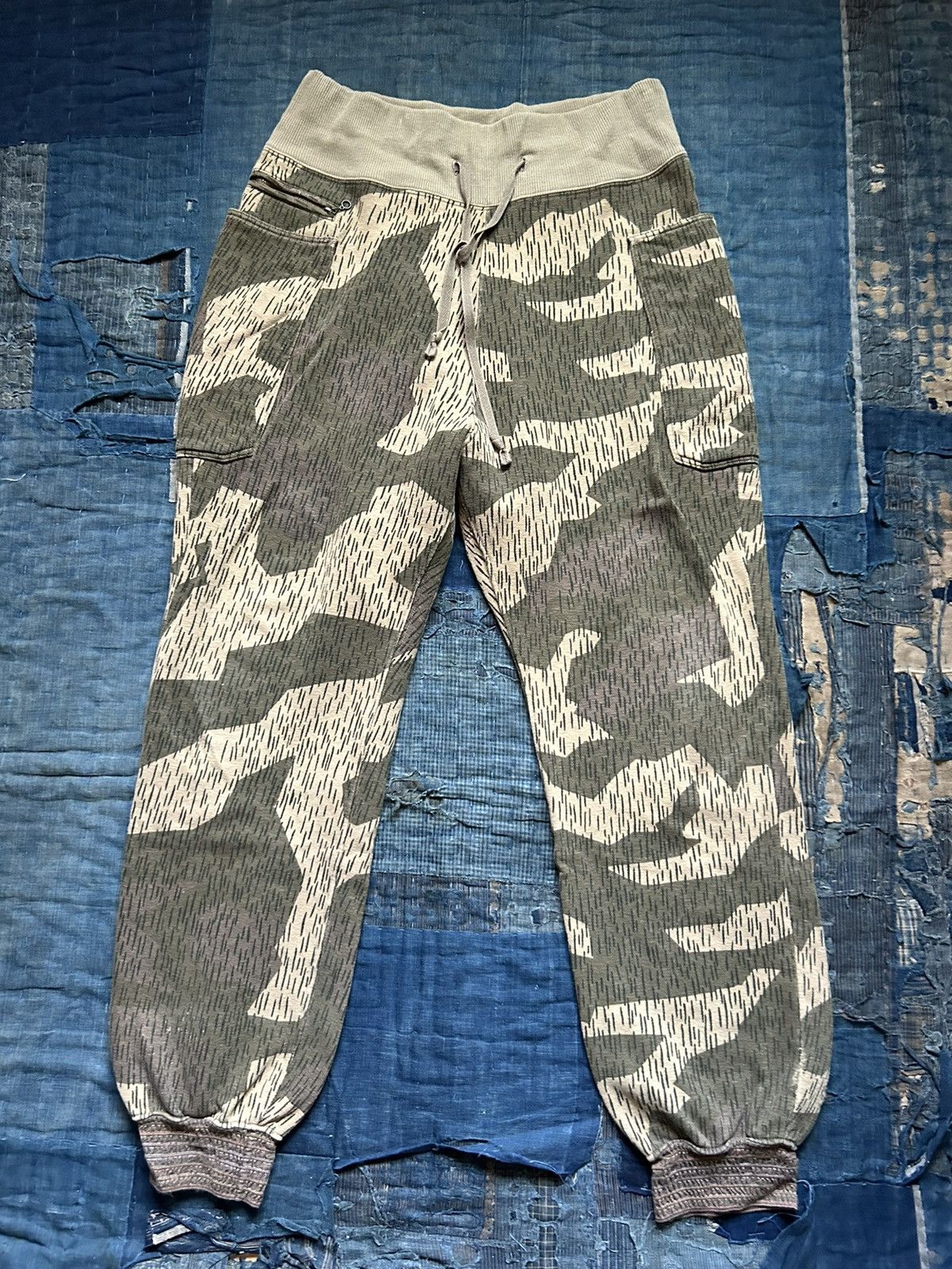 image of Kapital Rain Camouflage Cargo Sweatpants in Khaki, Men's (Size 32)