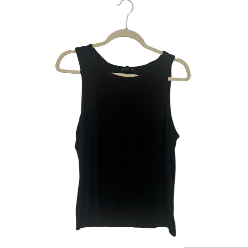 Club Monaco Club Monaco Black Ribbed Racerback Tank Top SZ L Modal Blend Size L / US 10 / IT 46 - 2 Thumbnail