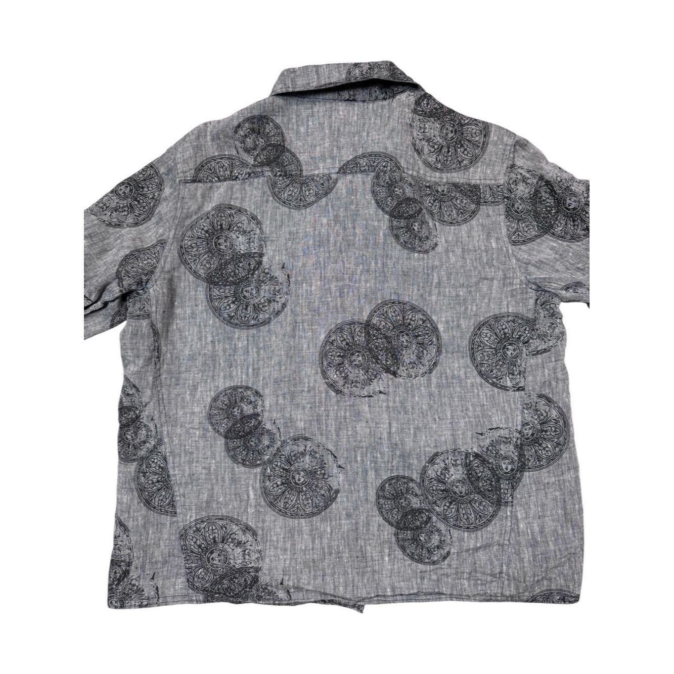Chicos Chico's Gray Medallion Print Snap Button Linen Shirt Size 2 Size L / US 10 / IT 46 - 5 Thumbnail