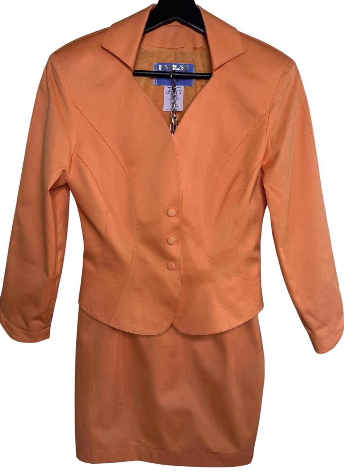 Thierry Mugler Vintage Thierry Mugler Orange Skirt Suit Set Blazer 36France Size S / US 4 / IT 40 - 3 Thumbnail