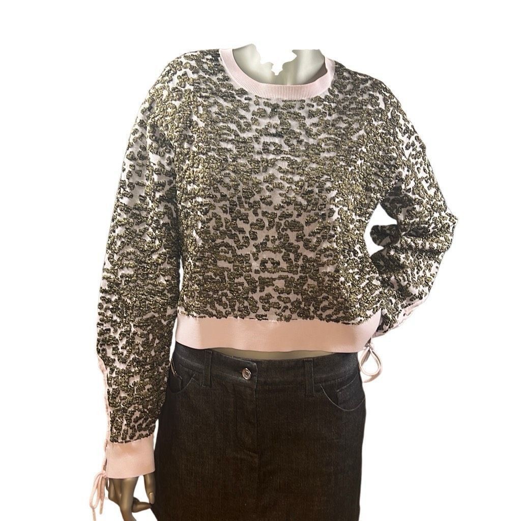 Jonathan Simkhai Jonathan Simkhai Animal Print Jacquard Cropped Sweater Lace L NWT Size L / US 10 / IT 46 - 3 Thumbnail