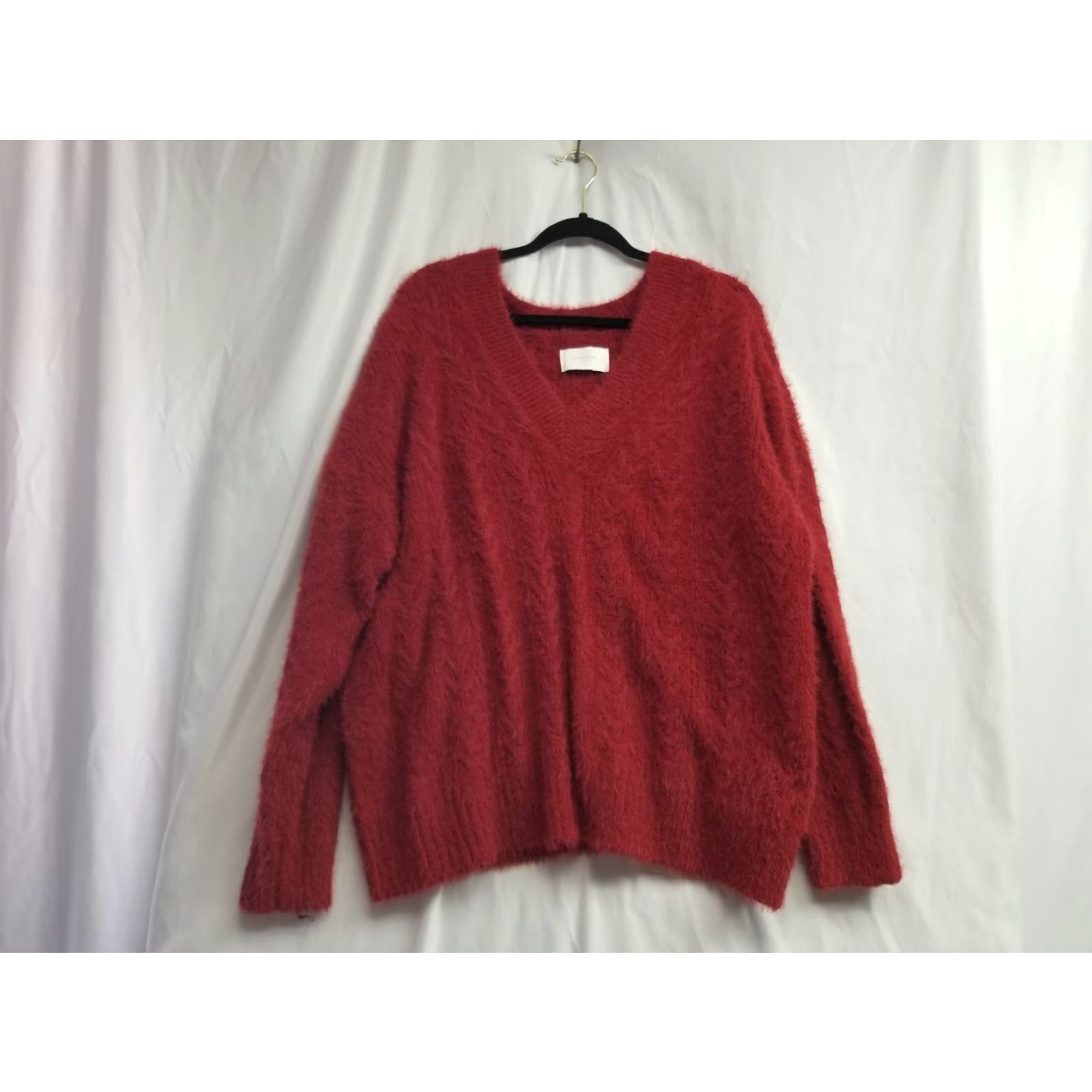 Lucky Brand Lucky Brand Womens Sweater XL Burgundy V Neck Relaxed Distressed Pullover Shaggy Size XL / US 12-14 / IT 48-50 - 2 Thumbnail