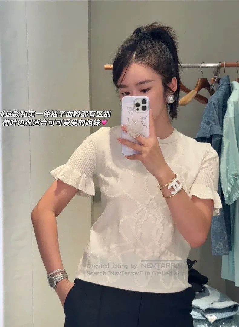 Hermes Hermes White chain gem button short-sleeved sweater Size XS / US 0-2 / IT 36-38 - 7 Thumbnail