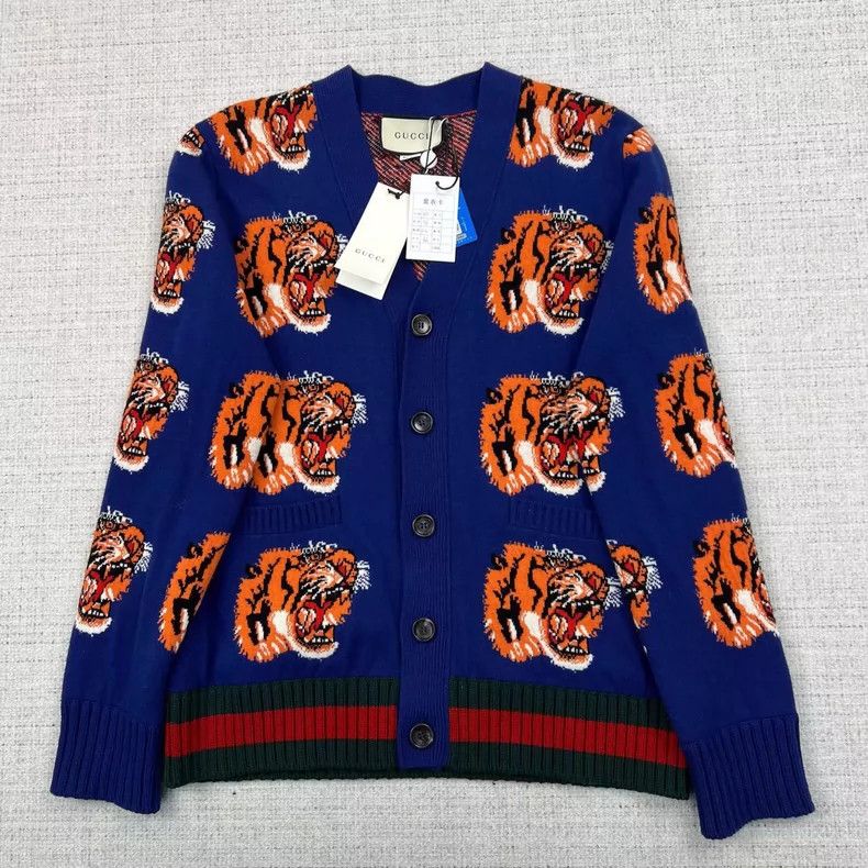 Gucci Gucci Full print tiger head knitted cardigan jacket Size US M / EU 48-50 / 2 - 1 Thumbnail