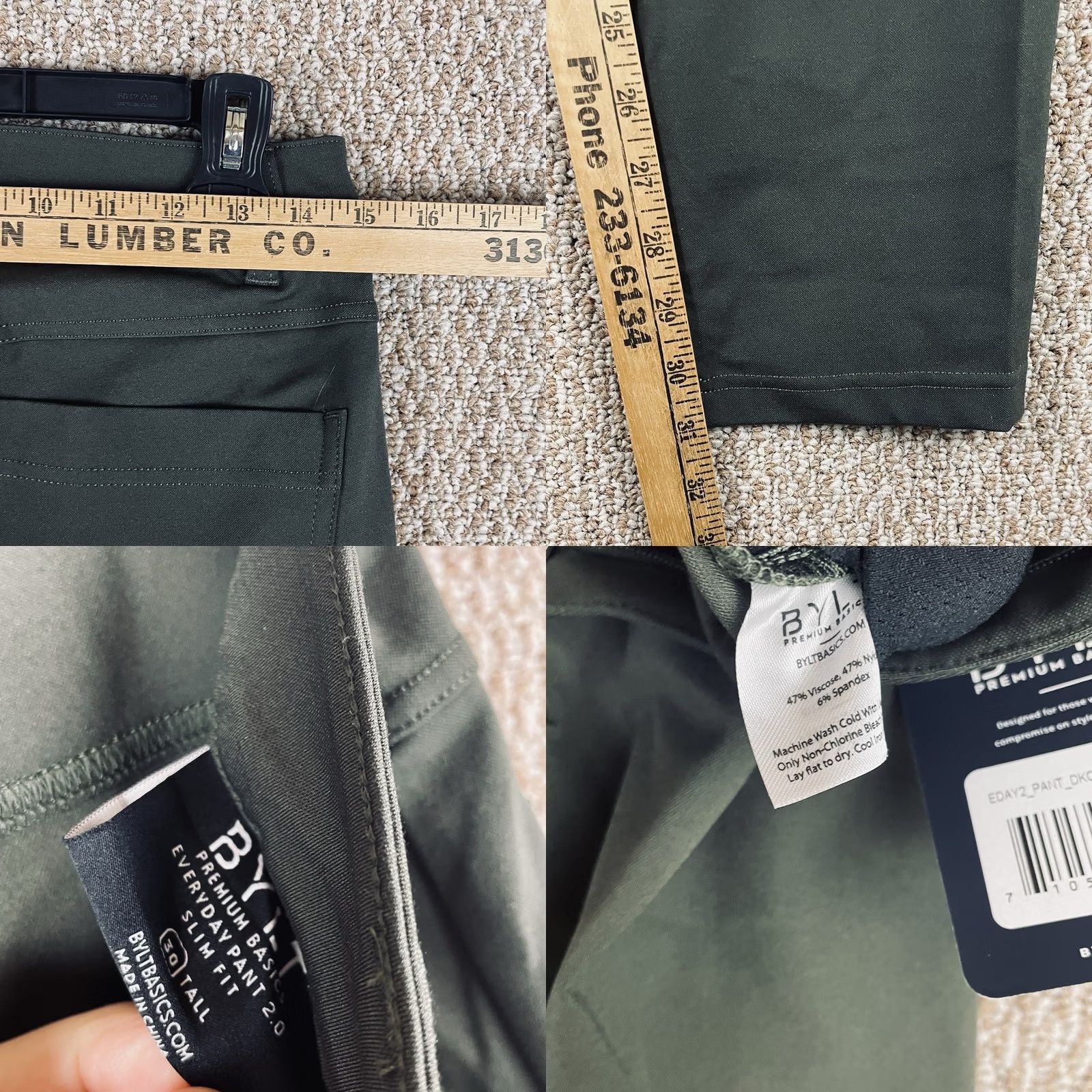 Vintage BYLT Everyday Pant 2.0 Slim Fit Pants Mens 30 Tall Green NWT Chino Plain Front Flat Front Pockets 31in Inseam Size US 30 / EU 46 - 8 Thumbnail