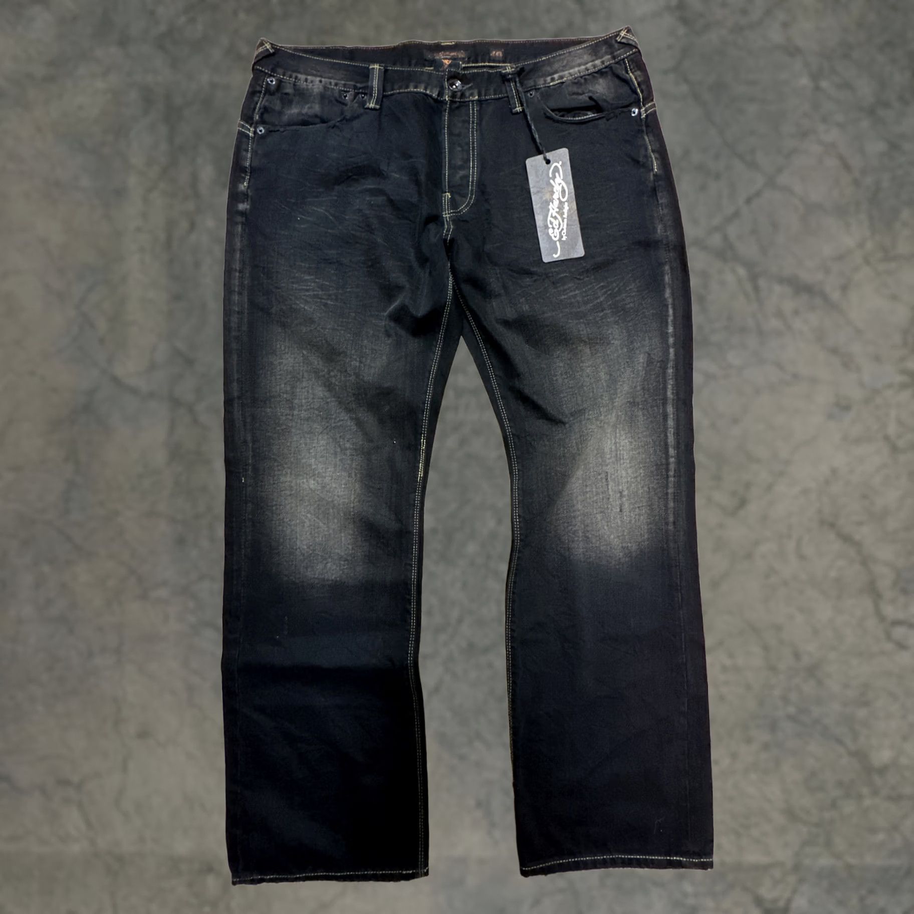 Ed Hardy Ed Hardy Black Wax Denim Devil Butt Logo Pants | Grailed