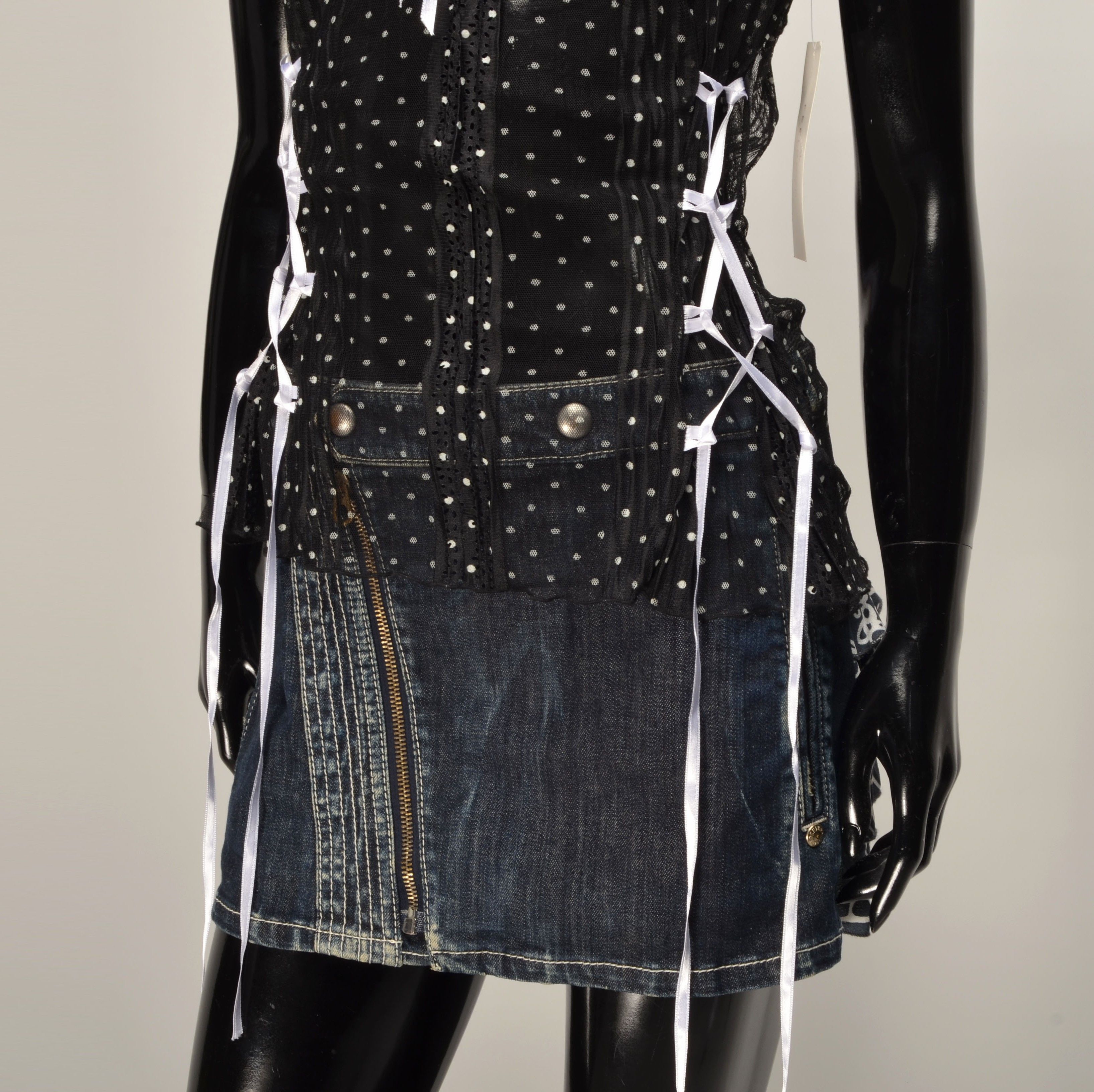 Designer Feelgood Paris Y2K Coquette Mesh Polka Dot Off Shoulders Top Size M / US 6-8 / IT 42-44 - 3 Thumbnail