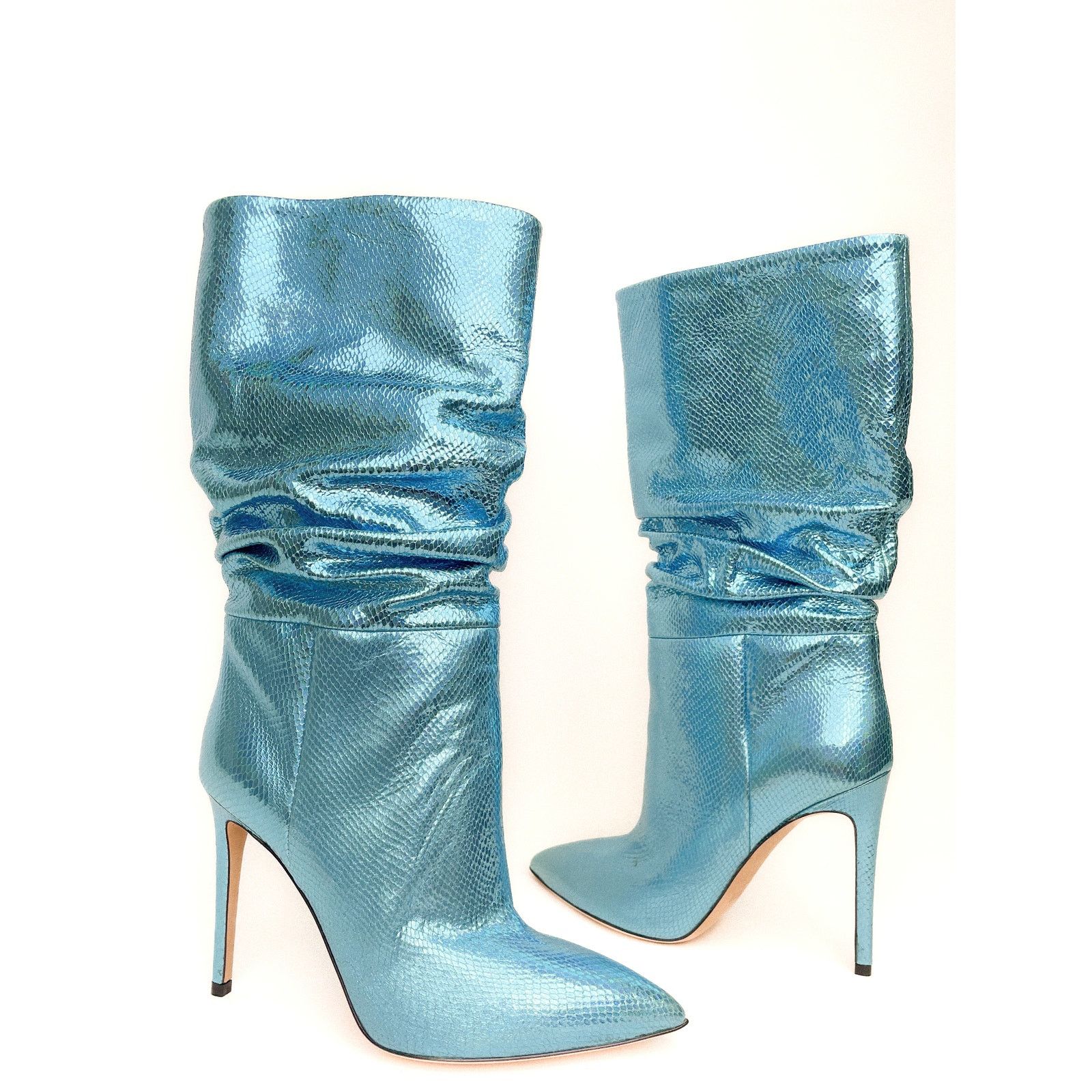 Paris Texas Metallic Light Blue Leather Slouchy High Heel Boots Size US 8 / IT 38 - 7 Thumbnail