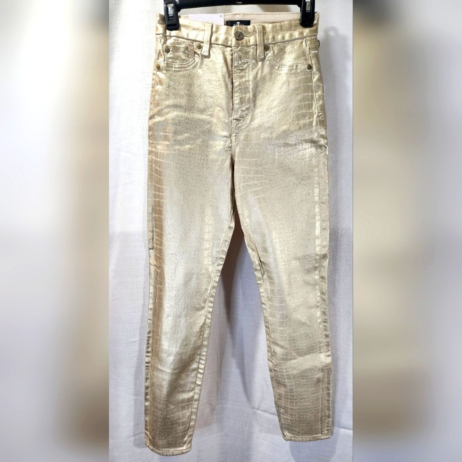 7 For All Mankind Aubrey Coated Skinny Jeans White Croc Gold 7 For All Mankind Size 25" / US 0 / IT 36 - 2 Thumbnail