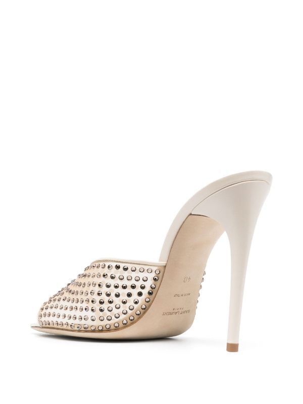 Saint Laurent Paris o1bcso1str1224 Blonde Mules In Rhinestone Mesh in White Size US 9.5 / IT 39.5 - 2 Thumbnail
