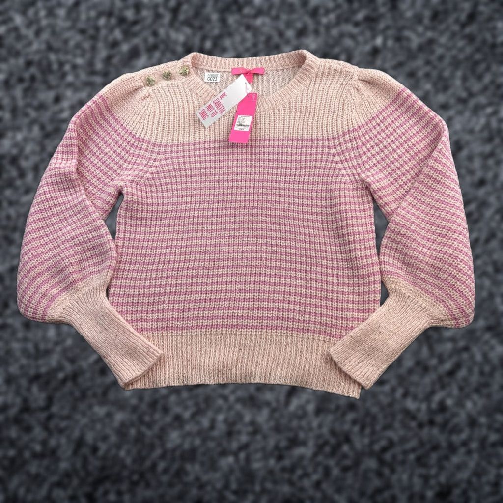 Lilly Pulitzer Lilly Pulitzer Sweater Womens Large Pink Stripe Finley Sequin Balloon Sleeve Top Size L / US 10 / IT 46 - 1 Thumbnail