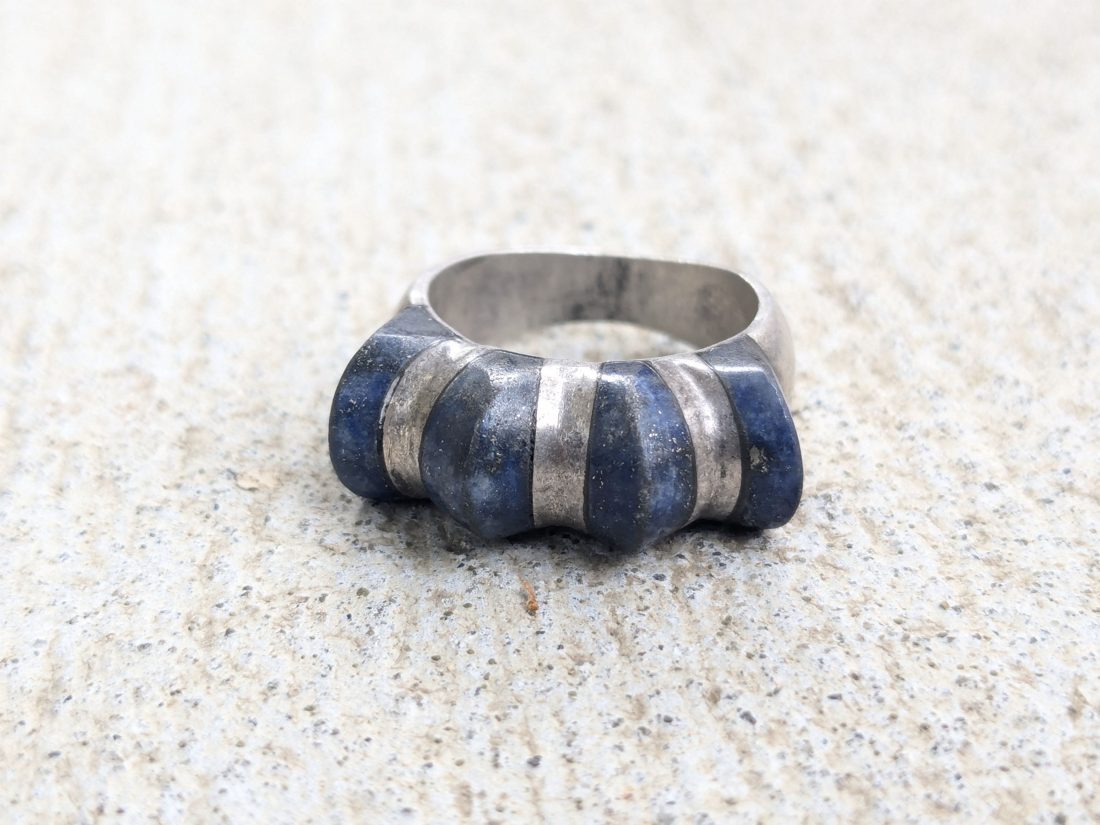 Jewelry Sterling Silver Ring 6.25 Lapis Lazuli Modern Avant Garde Size ONE SIZE - 4 Thumbnail