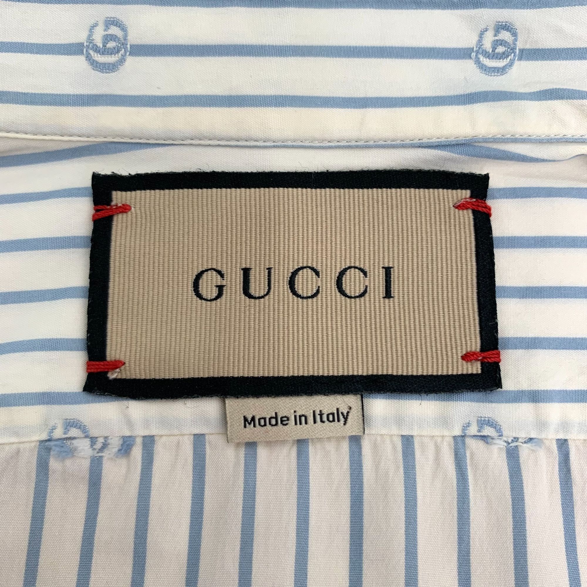 Gucci Color-Block Logo Print Striped Cotton Shirt (Size 37)