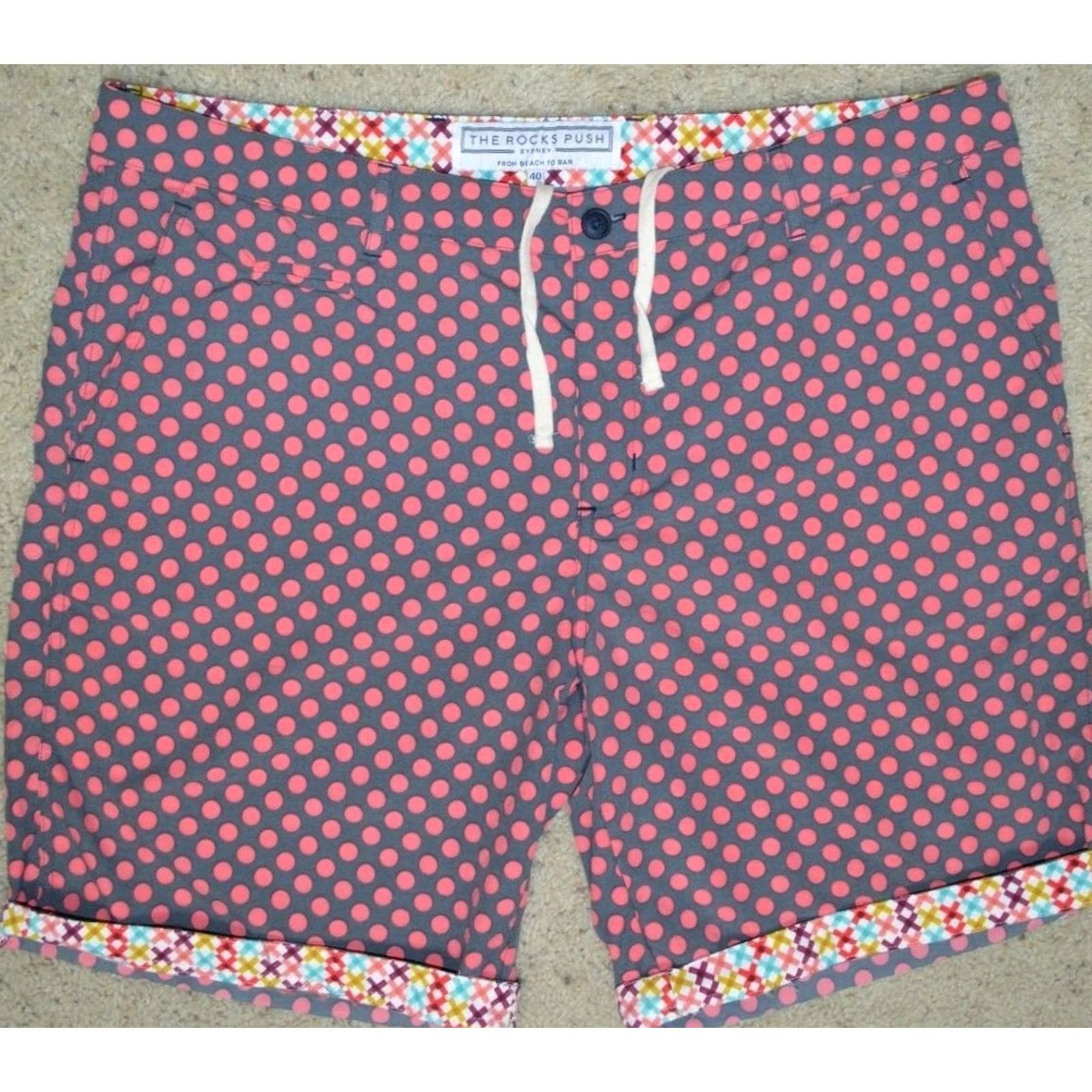 Vintage The Rocks Push Polka Dot Board Shorts Swim Trunks Size 40 Mens Gray Red Size US 40 / EU 56 - 2 Thumbnail