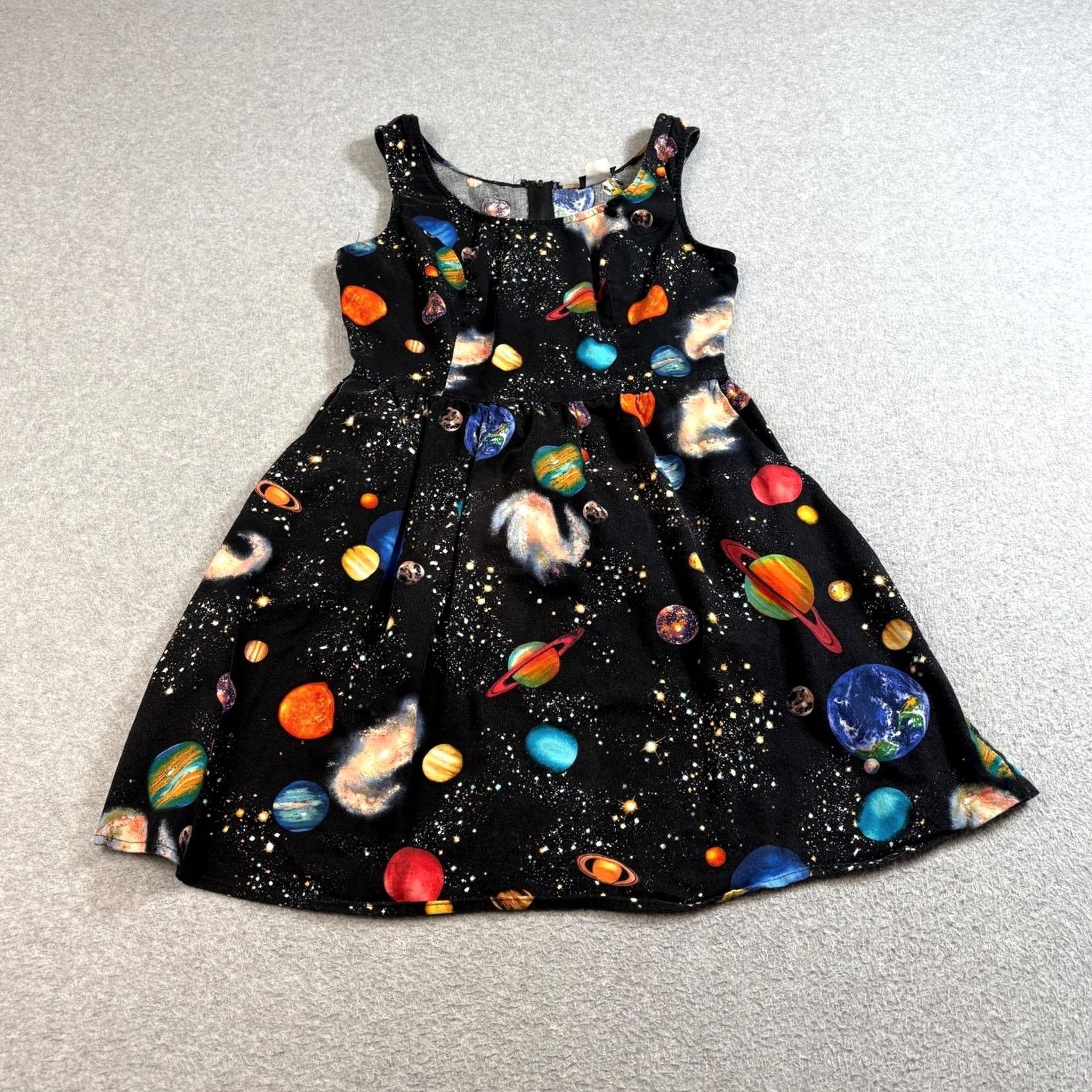 Vintage Retrolicious Dress Womens Small Black Space Planets Sleeveless Fit & Flare Pockets Size S / US 4 / IT 40 - 2 Thumbnail