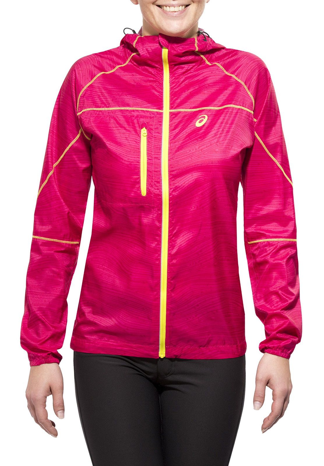 Asics Asics Womens Pink Neon Yellow Full Zip Hooded Running Jacket Size M / US 6-8 / IT 42-44 - 1 Thumbnail
