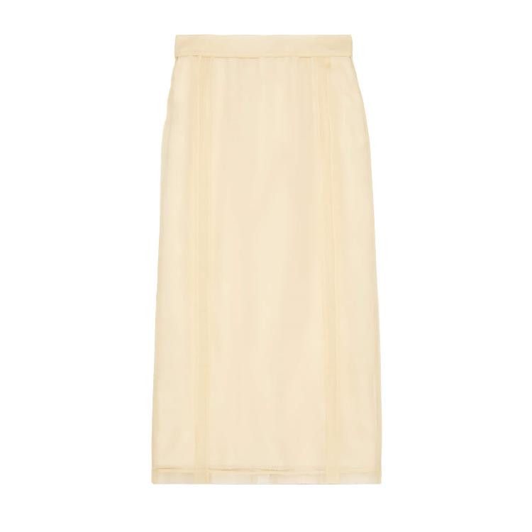 Gucci o1s1wg111025 Silk Organza Midi Skirt in Off White Size 30" / US 8 / IT 44 - 1 Thumbnail