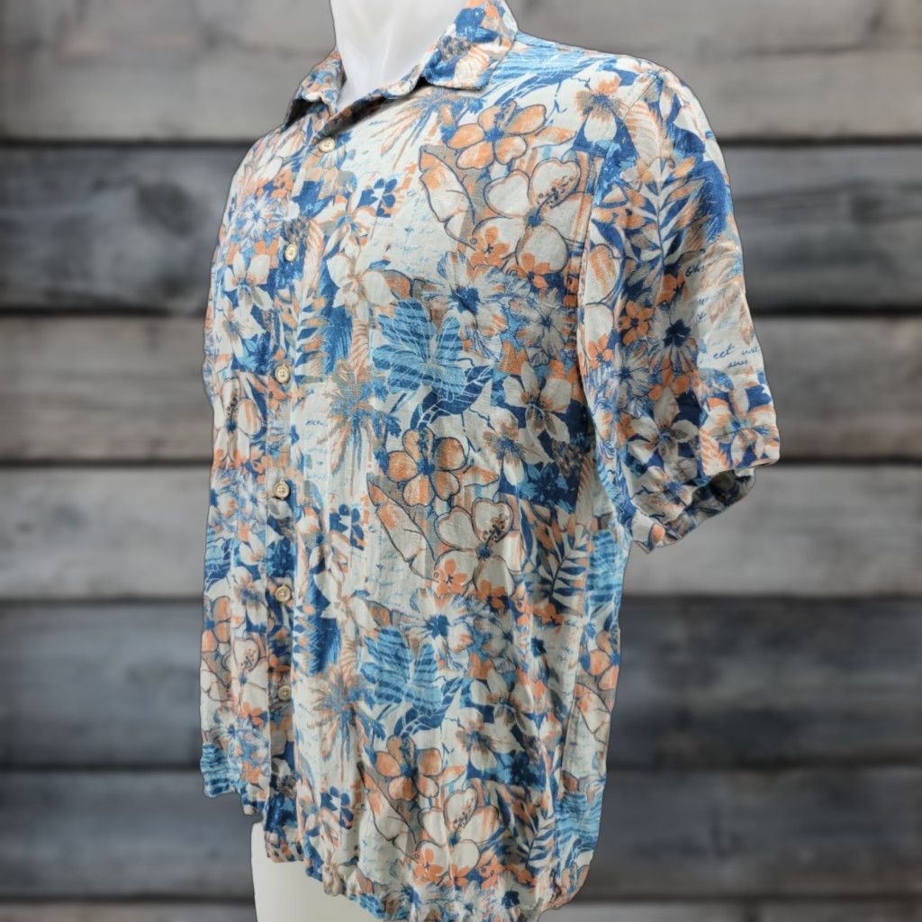 Vintage Margaritaville Men's XL Floral Print Hawaiian Button-Up Camp Shirt Silk/Linen Blend SS Size US XL / EU 56 / 4 - 1 Thumbnail