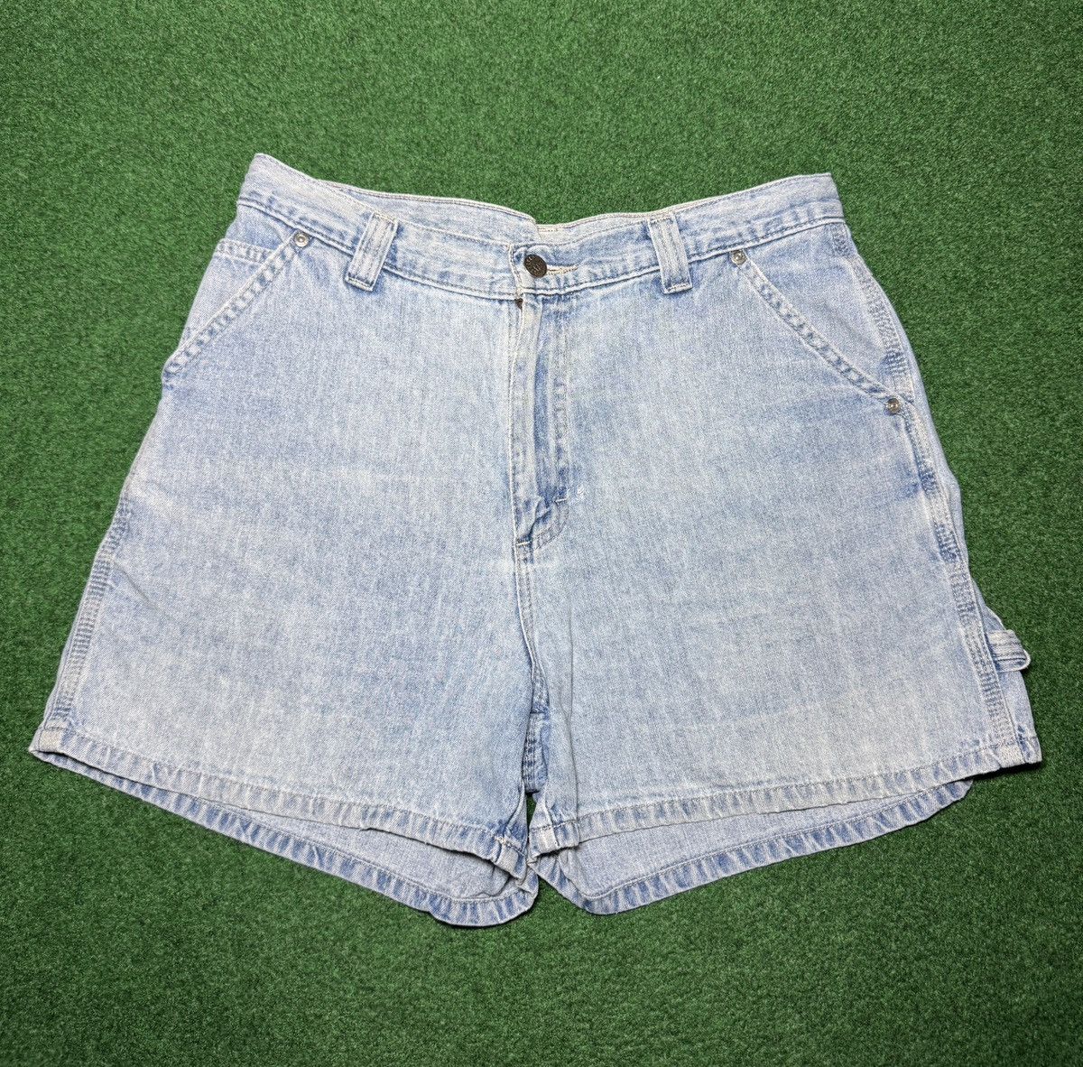 Lee × Vintage Vtg 90s Y2K Lee Dungaree Carpenter Jorts 11 6” Denim Shorts Size 32" / US 10 / IT 46 - 2 Thumbnail