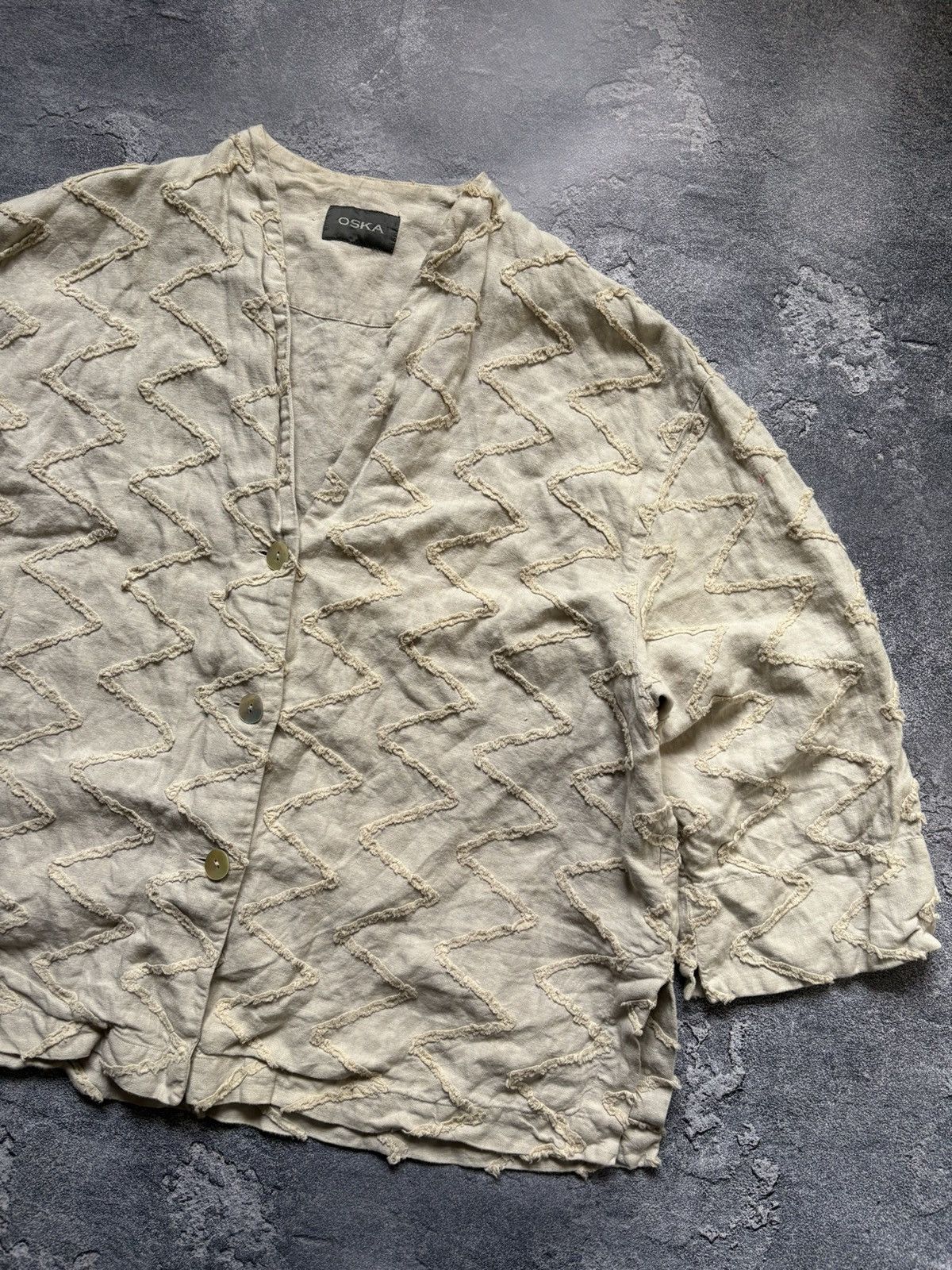 OSKA Vintage Oska Avant Garde Beige Linen Cardigan Button Up Size XS / US 0-2 / IT 36-38 - 3 Thumbnail