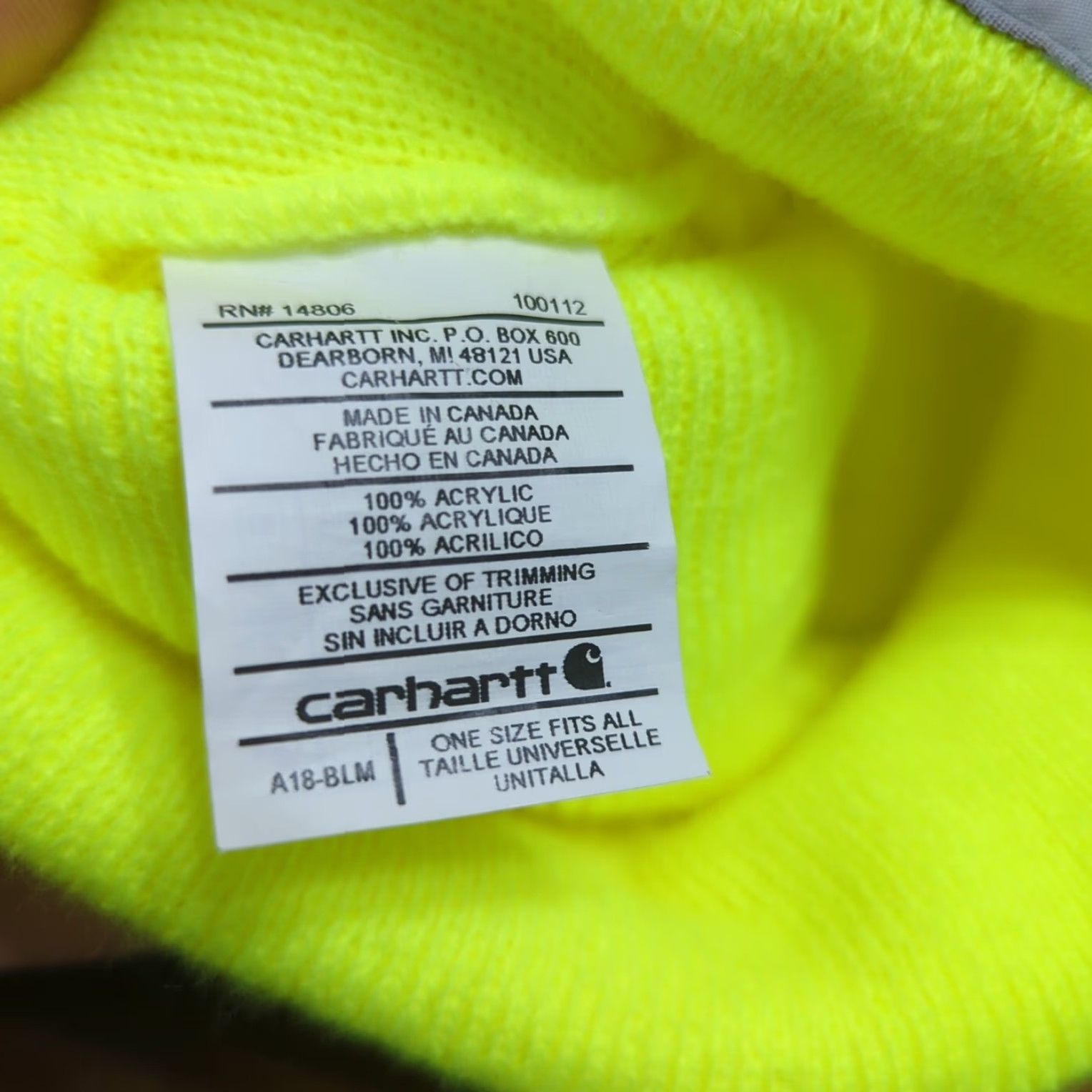 Carhartt Carhartt Hat Winter Beanie Cuffed Knit Neon Yellow Visibility Workwear Outdoor Size ONE SIZE - 3 Thumbnail