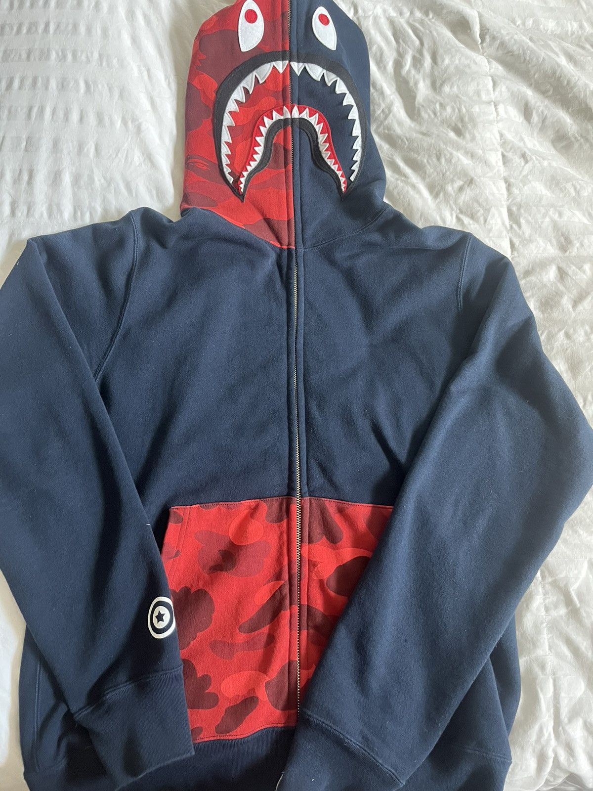 image of Bape Color Camo Shark Full Zip Hoodie in Navy, Men's (Size Large)