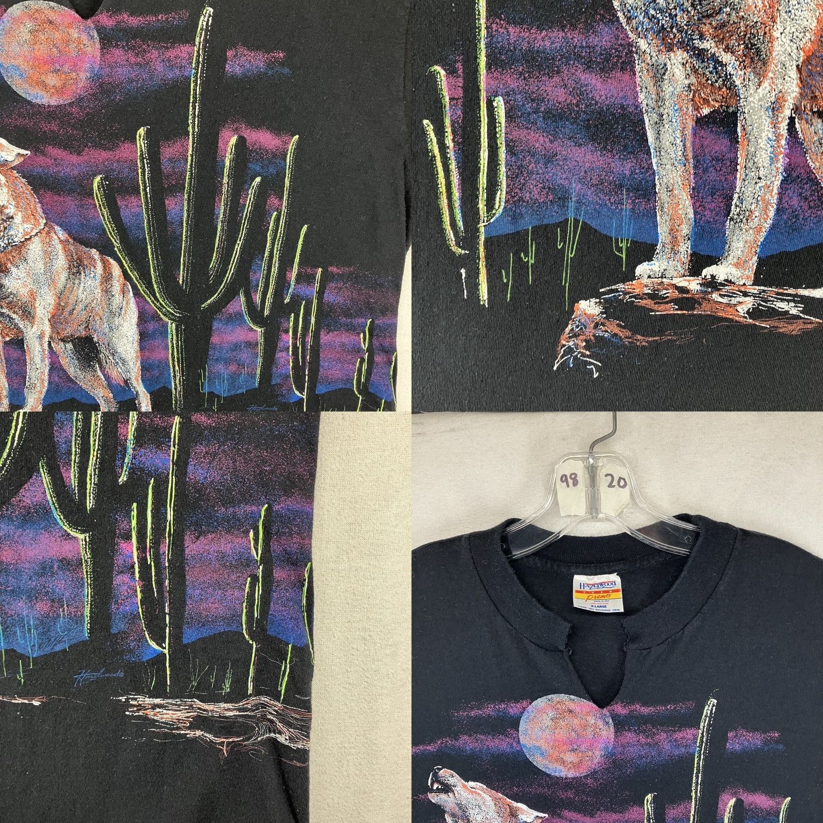 Elwood VINTAGE Hazelwood Shirt Mens XL Black Wolf Desert Moon Wrap Around Graphic Tee Size US XL / EU 56 / 4 - 8 Thumbnail