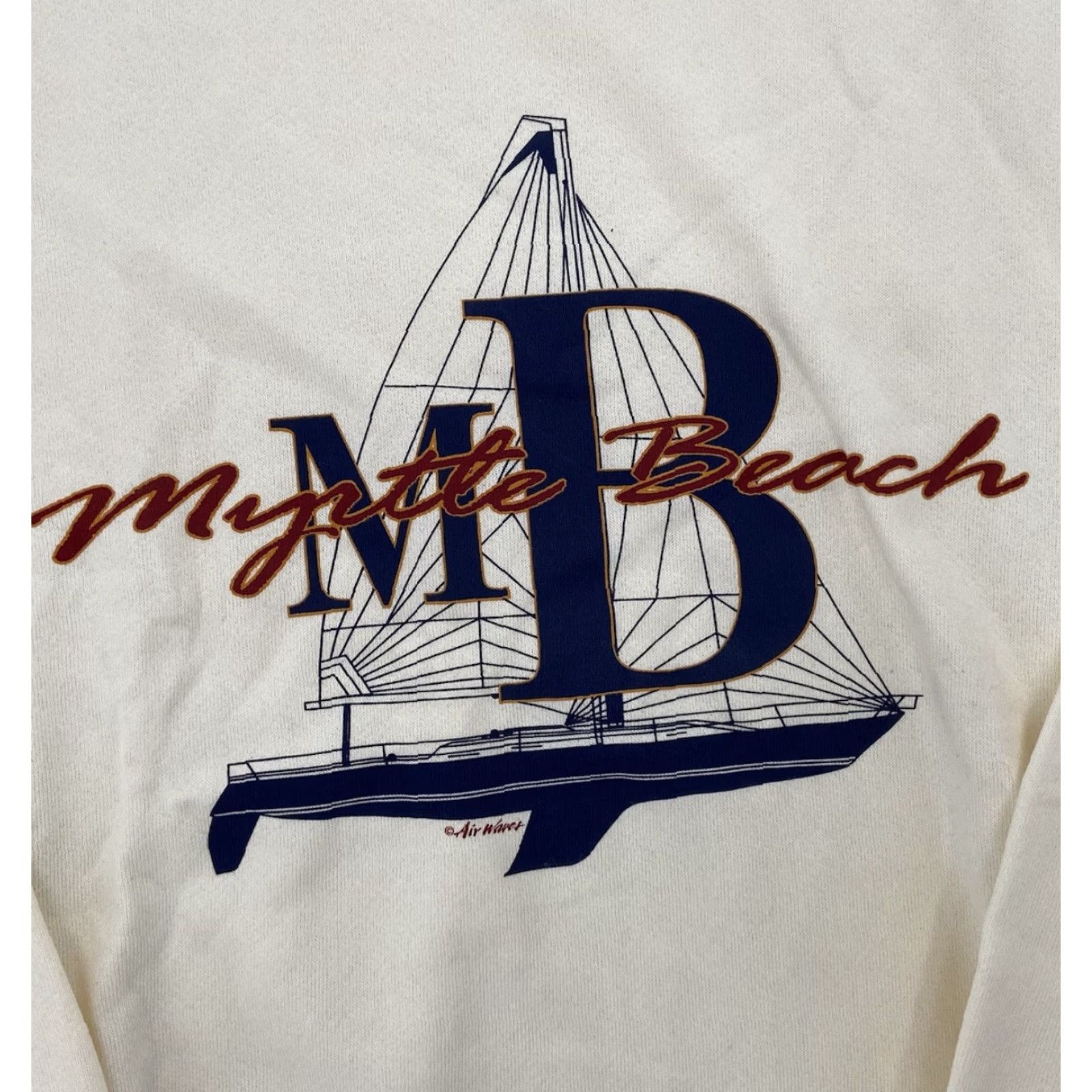 Fruit Of The Loom Vintage Myrtle Beach Sweatshirt Unisex Adult XL Ivory Sailboat Beach Air Waves Cotton Pullover Size XL / US 12-14 / IT 48-50 - 5 Thumbnail