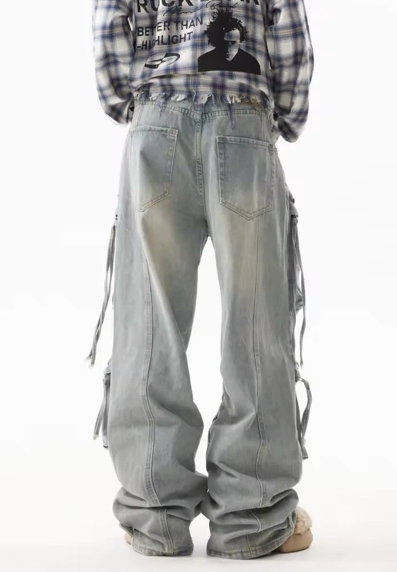 Jean Light Blue Denim Cargos Pleated Big Pocket Jeans Size US 33 - 3 Thumbnail